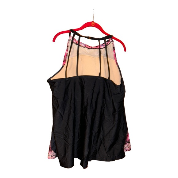 SWIM BY CACIQUE TANKINI SWIM TOP pink black size 24 built in bra Paisley print - Picture 2 of 3